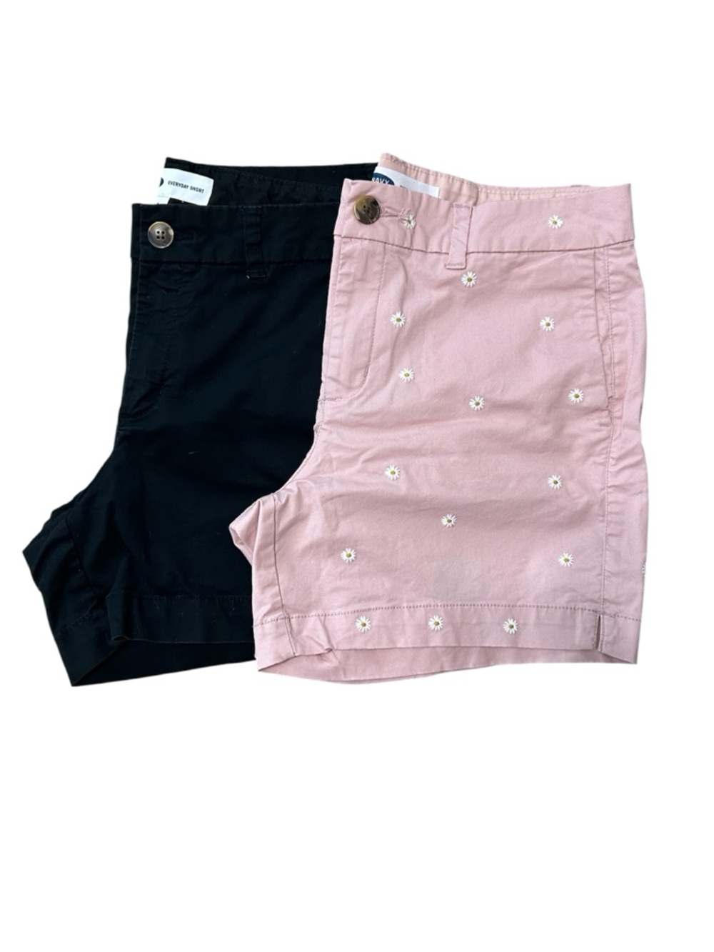 Old Navy Chino Shorts Set of 2 Daisy Embroidered Pink and Black NWOT Size 6